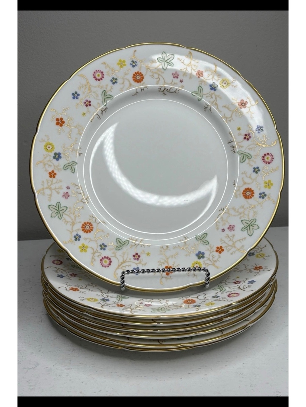 Coalport Brookdale Floral Bone China Gold Trim Dinner Plate set of 7